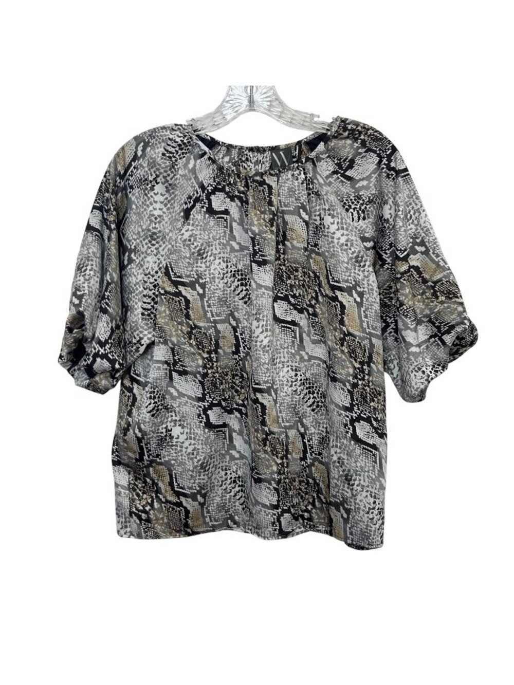 Worthington Snake Print Blouse‎ Shirt Womens PM Medium Petite New Gray Black